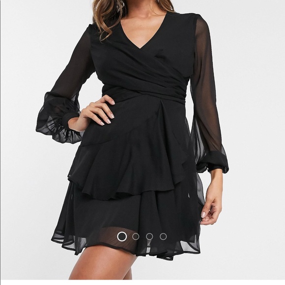 Black Short Wrap Dress - Picture 3 of 3